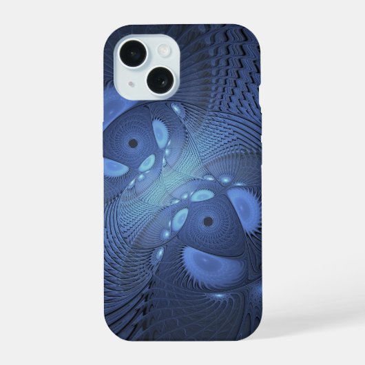 Moderne Abstracte Trendy Schemering Blauwe Fractal iPhone 15 Case (Achterkant)
