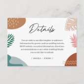 Moderne Abstracte tropische bladeren bruiloft deta Informatiekaartje (Voorkant)