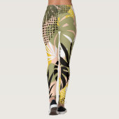Moderne Abstracte Tropische Bladeren & Stippen Leggings (Achterkant)