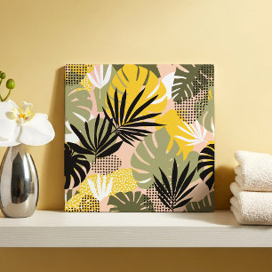 Moderne Abstracte Tropische Bladeren & Stippen Tegeltje