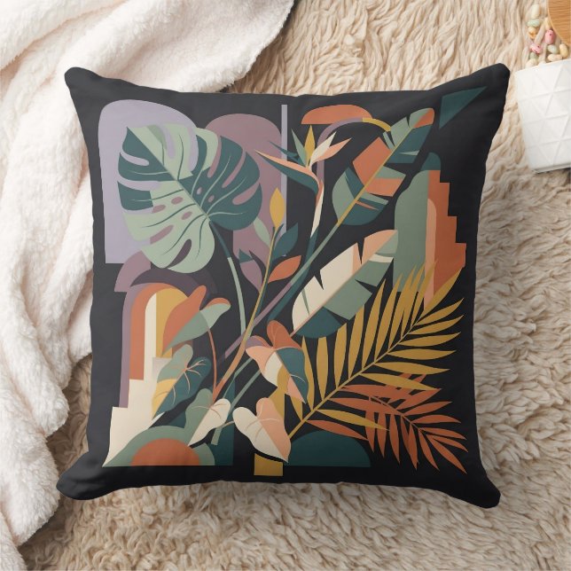 Moderne Abstracte Tropische Botanische en Architec Kussen (Deken)