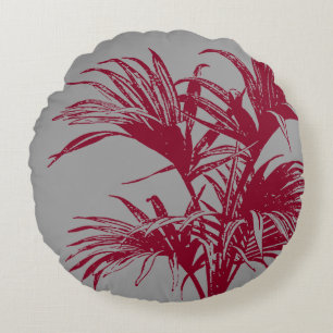 Moderne Abstracte tropische palmbomen Bourgondië g Rond Kussen