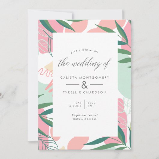 Moderne Abstracte tropische rillingen bruiloft Kaart (Voorkant)