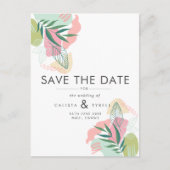 Moderne Abstracte tropische roze en groene bruilof Aankondigingskaart (Voorkant)