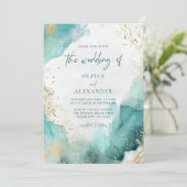 Moderne Abstracte Turquoise Gouden Strand Bruiloft Kaart (Staand voorkant)
