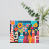 Moderne Abstracte Vaas met Bloemen Briefkaart (Staand voorkant)