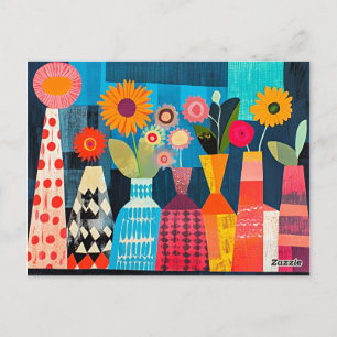 Moderne Abstracte Vaas met Bloemen Briefkaart