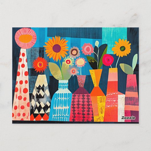 Moderne Abstracte Vaas met Bloemen Briefkaart (Achterkant)