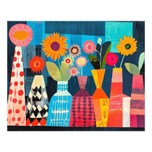 Moderne abstracte vaas met bloemen, foto afdruk