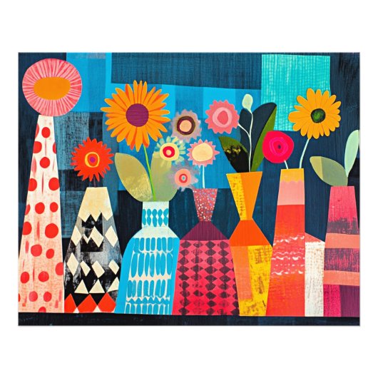 Moderne abstracte vaas met bloemen, foto afdruk (Voorkant)