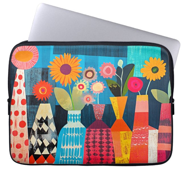 Moderne abstracte vaas met bloemen, laptop sleeve (Voorkant)