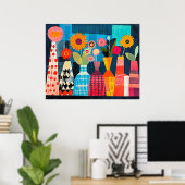 Moderne abstracte vaas met bloemen poster (Thuiskantoor)
