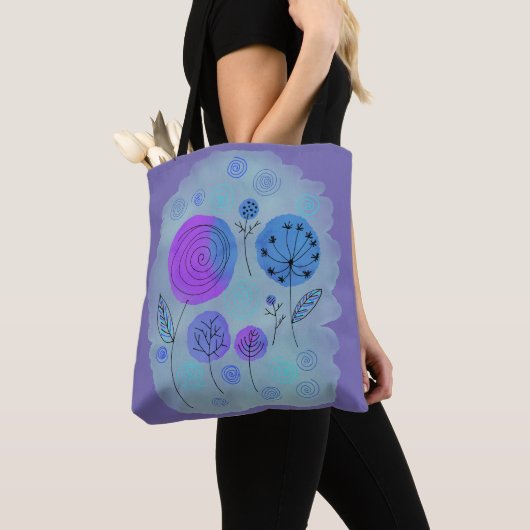 Moderne Abstracte ventilatorkunst Paars Tote Bag (Dichtbij)
