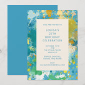Moderne Abstracte verf Art Cool Blue 25th Birthday Kaart (Voorkant / Achterkant)