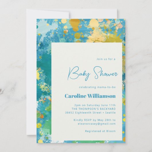 Moderne Abstracte verf Cool Blue Baby shower Kaart (Voorkant)