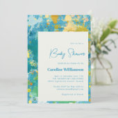 Moderne Abstracte verf Cool Blue Baby shower Kaart (Staand voorkant)