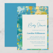 Moderne Abstracte verf Cool Blue Baby shower Kaart (Voorkant / Achterkant)