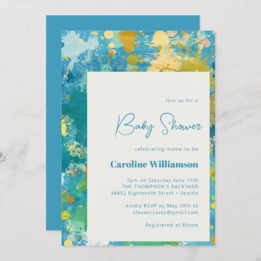 Moderne Abstracte verf Cool Blue Baby shower Kaart (Voorkant / Achterkant)
