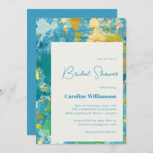 Moderne Abstracte verf Cool Blue Vrijgezellenfeest Kaart (Voorkant / Achterkant)