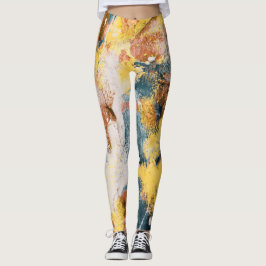 Moderne Abstracte verf Geel Blauwgroen Gold White Leggings