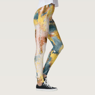 Moderne Abstracte verf Geel Blauwgroen Gold White Leggings
