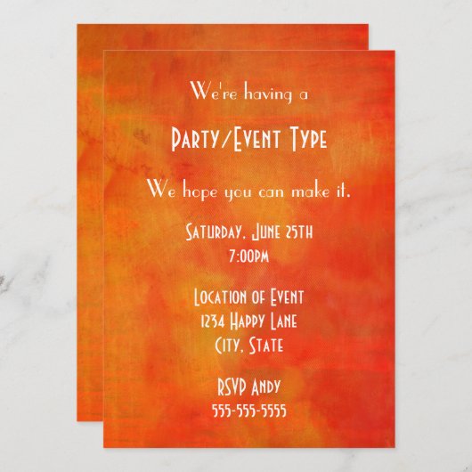 Moderne Abstracte verf in Oranje Generische Partij Kaart (Voorkant / Achterkant)