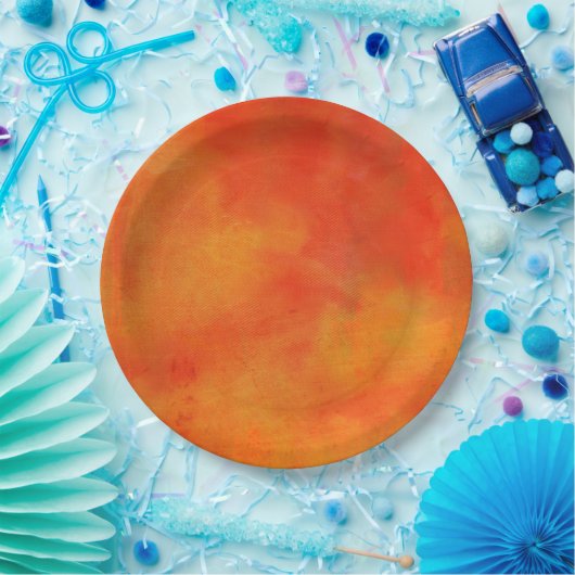 Moderne Abstracte verf in Oranje Papieren Bordje (Feest)