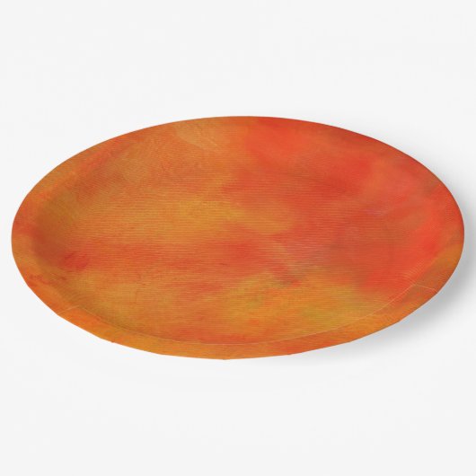 Moderne Abstracte verf in Oranje Papieren Bordje (Gekanteld)