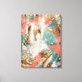 Moderne Abstracte verf koraal Blauwgroen Gold Whit Canvas Afdruk (Voorkant)