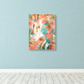 Moderne Abstracte verf koraal Blauwgroen Gold Whit Canvas Afdruk (Insitu (Houten vloer))