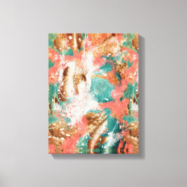 Moderne Abstracte verf koraal Blauwgroen Gold Whit Canvas Afdruk