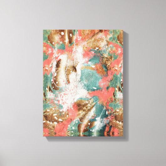 Moderne Abstracte verf koraal Blauwgroen Gold Whit Canvas Afdruk (Voorkant)