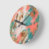 Moderne Abstracte verf koraal Blauwgroen Gold Whit Ronde Klok (Hoek)