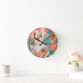 Moderne Abstracte verf koraal Blauwgroen Gold Whit Ronde Klok (Huis)