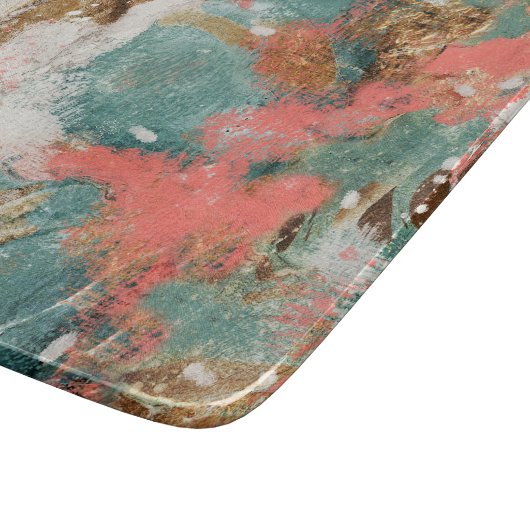 Moderne Abstracte verf koraal Blauwgroen Gold Whit Snijplank (Hoek)