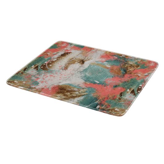 Moderne Abstracte verf koraal Blauwgroen Gold Whit Snijplank (Hoek)