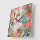 Moderne Abstracte verf koraal Blauwgroen Gold Whit Vierkante Klok (Hoek)