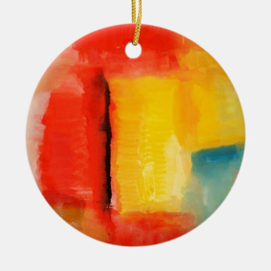 Moderne Abstracte verf met roodgeel Keramisch Ornament (Voorkant)