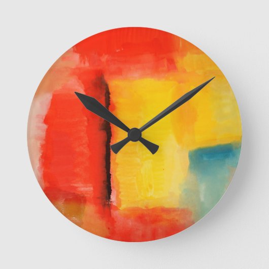 Moderne Abstracte verf met roodgeel Ronde Klok (Voorkant)
