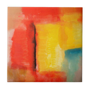 Moderne Abstracte verf met roodgeel Tegeltje
