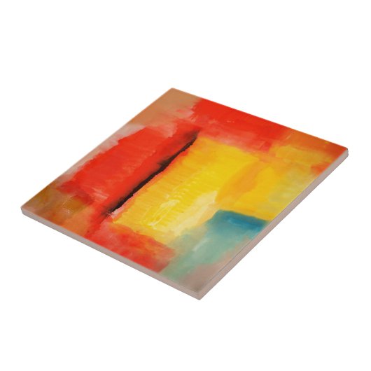 Moderne Abstracte verf met roodgeel Tegeltje (Zijkant)