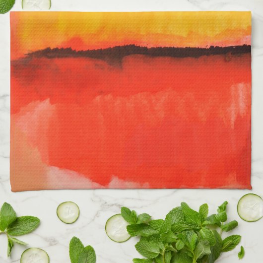 Moderne Abstracte verf met roodgeel Theedoek (Gevouwen)