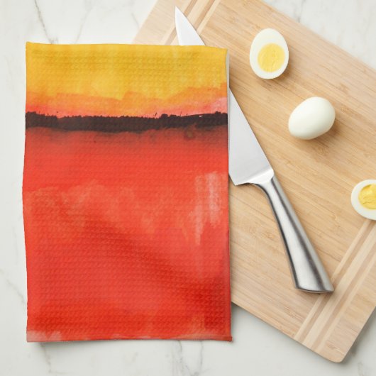 Moderne Abstracte verf met roodgeel Theedoek (Quarter Fold)