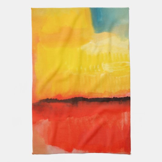 Moderne Abstracte verf met roodgeel Theedoek (Verticaal)