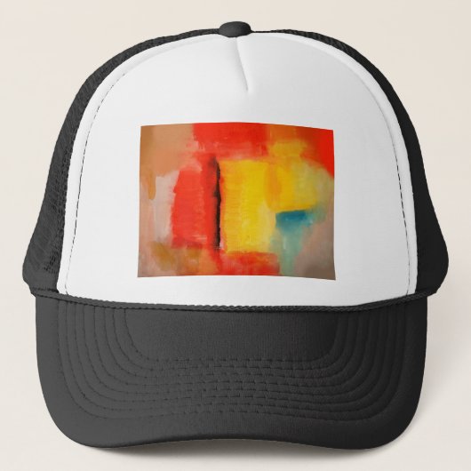 Moderne Abstracte verf met roodgeel Trucker Pet (Voorkant)