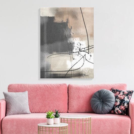 Moderne Abstracte verfbruine zwarte minimalist Canvas Afdruk (Insitu (Woonkamer))