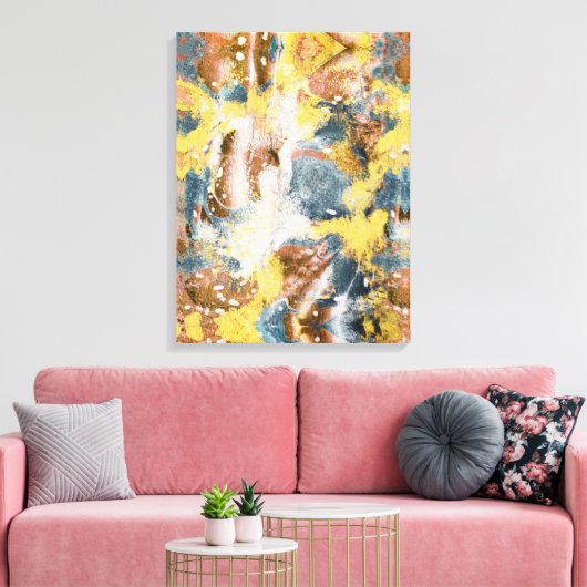 Moderne Abstracte verfmosterd Blauwgroen Gold Whit Canvas Afdruk (Insitu (Woonkamer))