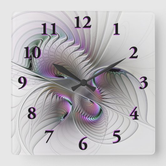 Moderne Abstracte Verlegen Fantasie Figuur Fractal Vierkante Klok (Voorkant)