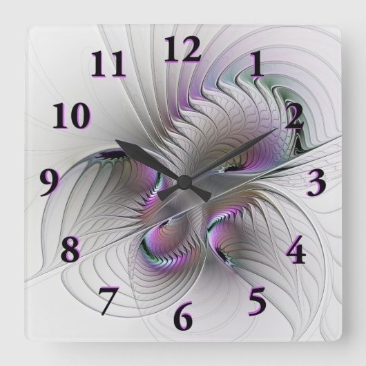 Moderne Abstracte Verlegen Fantasie Figuur Fractal Vierkante Klok (Voorkant)