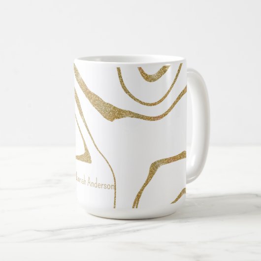 Moderne abstracte Vloeibare werveling Wit Goud Koffiemok (Voorkant rechts)